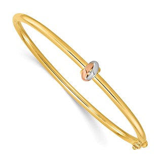 Herco 14K Tri-color Polished Love Knot Hinged Bangle