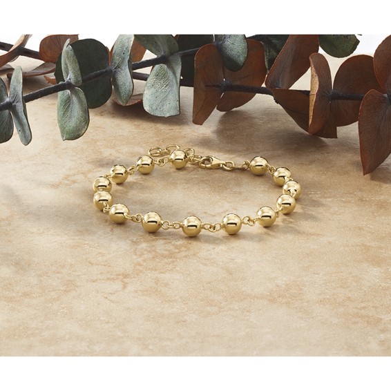 Herco 14K Polished 6mm Bead Station 7.5 Inch with .75 Inch Extension Bracelet