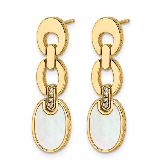 Herco 14K Polished and Brushed Mother of Pearl and Diamond Oval Link Post Dangle Earrings