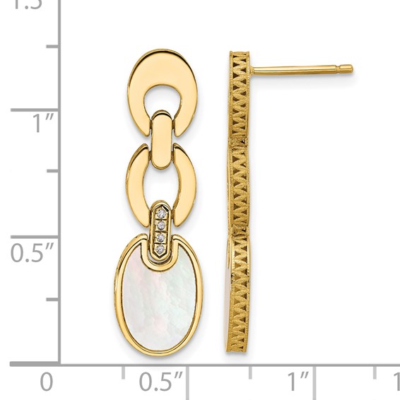 Herco 14K Polished and Brushed Mother of Pearl and Diamond Oval Link Post Dangle Earrings