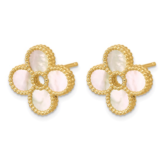 Herco 14K Polished and Beaded Mother of Pearl Flower Post Earrings