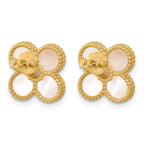 Herco 14K Polished and Beaded Mother of Pearl Flower Post Earrings