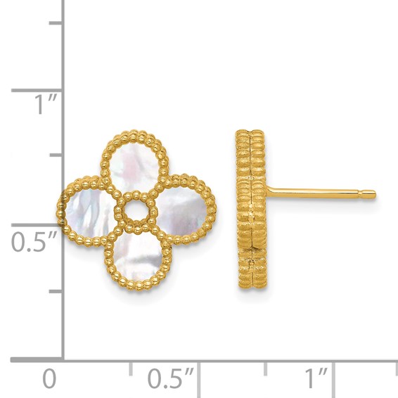 Herco 14K Polished and Beaded Mother of Pearl Flower Post Earrings