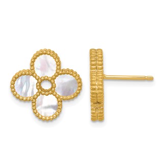 Herco 14K Polished and Beaded Mother of Pearl Flower Post Earrings
