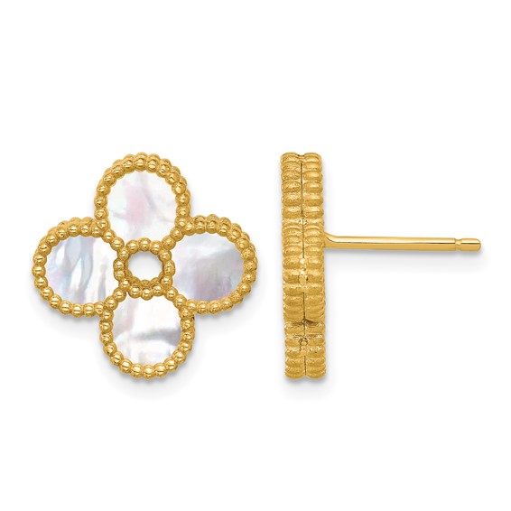Herco 14K Polished and Beaded Mother of Pearl Flower Post Earrings