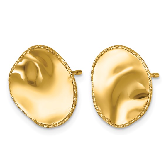 Herco 14K Polished and Textured Wavy Circle Post Earrings