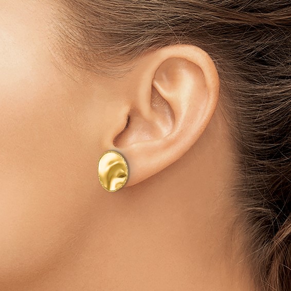 Herco 14K Polished and Textured Wavy Circle Post Earrings