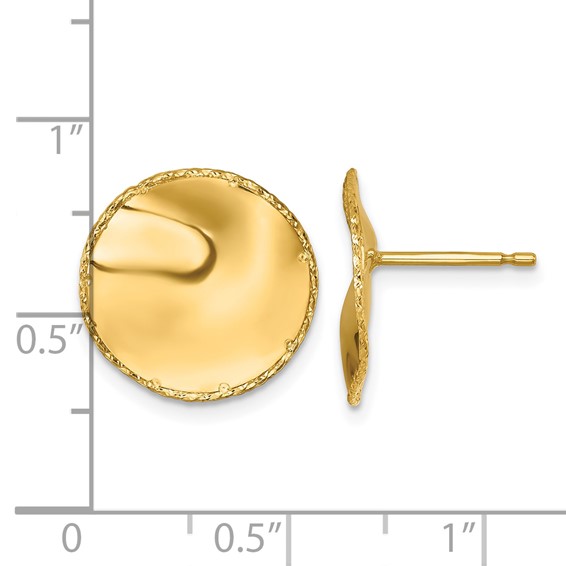 Herco 14K Polished and Textured Wavy Circle Post Earrings