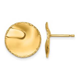 Herco 14K Polished and Textured Wavy Circle Post Earrings