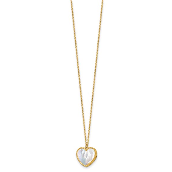 Herco 14K Polished Mother of Pearl Heart 16 Inch with  2 inch Extension Necklace