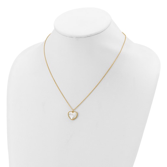 Herco 14K Polished Mother of Pearl Heart 16 Inch with  2 inch Extension Necklace