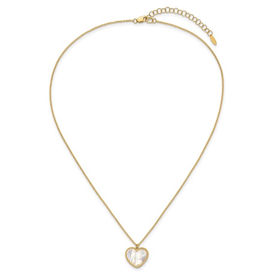 Herco 14K Polished Mother of Pearl Heart 16 Inch with  2 inch Extension Necklace
