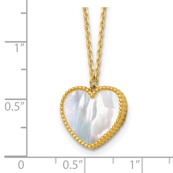 Herco 14K Polished Mother of Pearl Heart 16 Inch with  2 inch Extension Necklace