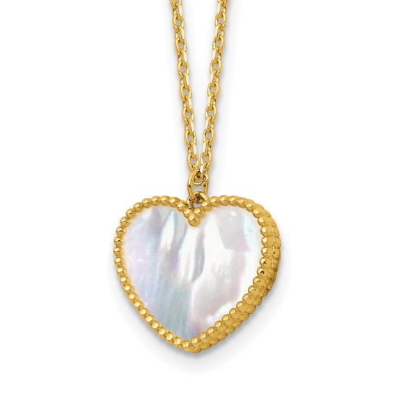 Herco 14K Polished Mother of Pearl Heart 16 Inch with  2 inch Extension Necklace