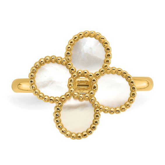 Herco 14K Polished and Beaded Mother of Pearl Flower Ring