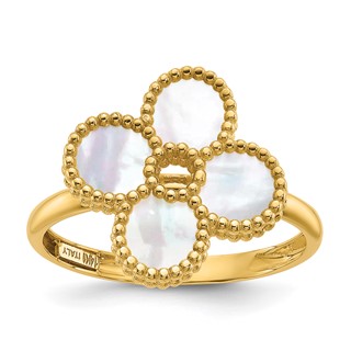 Herco 14K Polished and Beaded Mother of Pearl Flower Ring