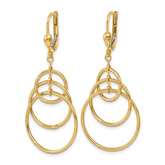 Herco 14K Polished Fancy Triple Circle Leverback Dangle Earrings