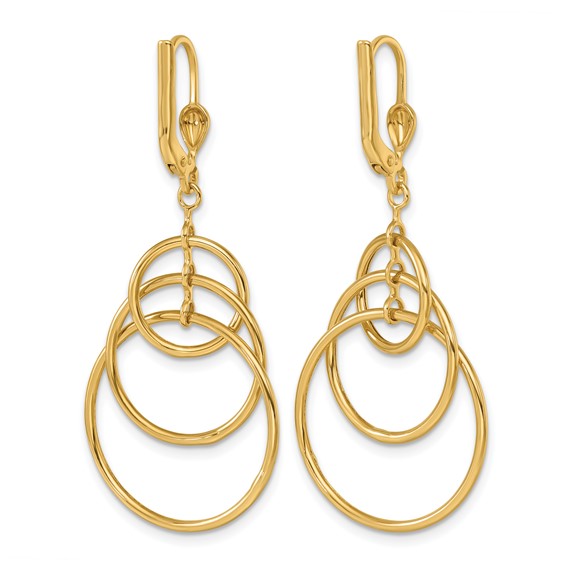 Herco 14K Polished Fancy Triple Circle Leverback Dangle Earrings