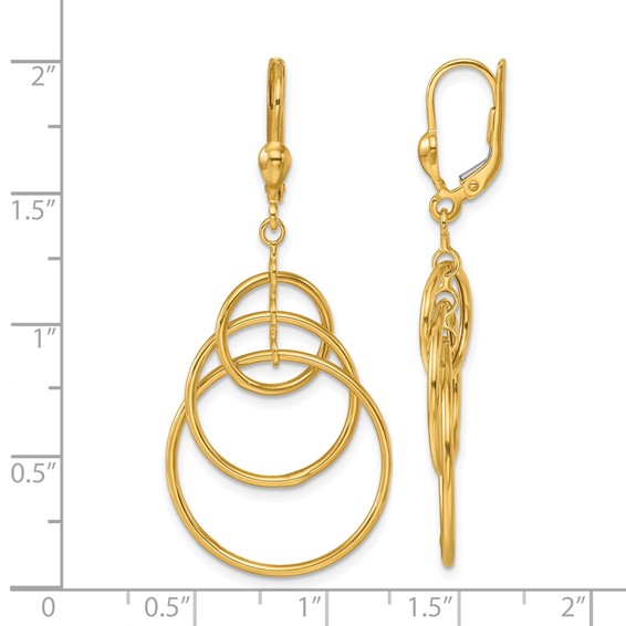 Herco 14K Polished Fancy Triple Circle Leverback Dangle Earrings