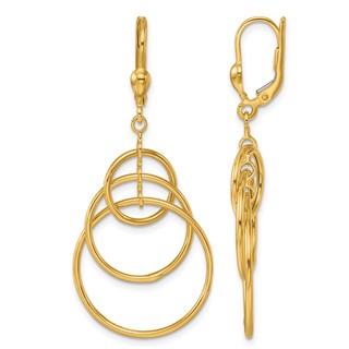 Herco 14K Polished Fancy Triple Circle Leverback Dangle Earrings