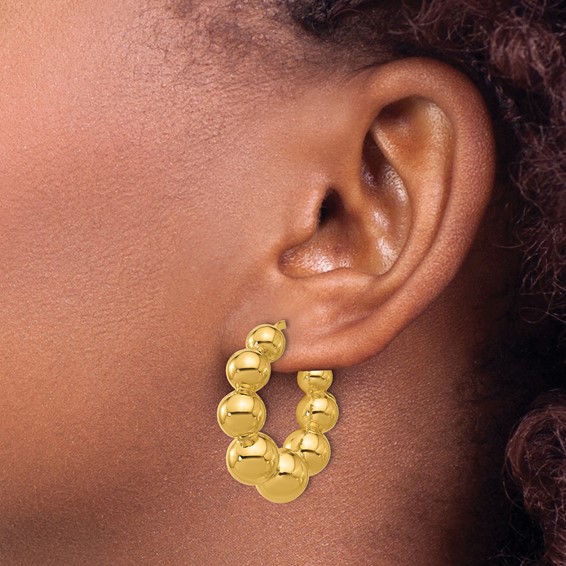 Herco Gold Polished and Beaded Hoop Earrings