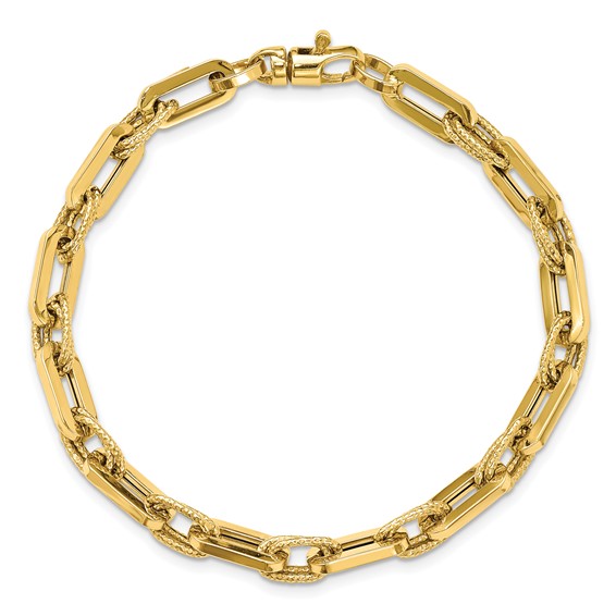 Herco 14K Polished and Textured Fancy Link 7.5 inch Bracelet