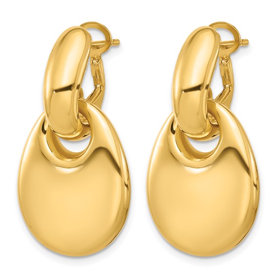 Herco 14K Polished Puffed Teardrop Omega Back Dangle Earrings