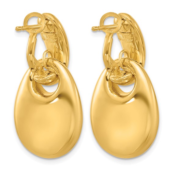 Herco 14K Polished Puffed Teardrop Omega Back Dangle Earrings