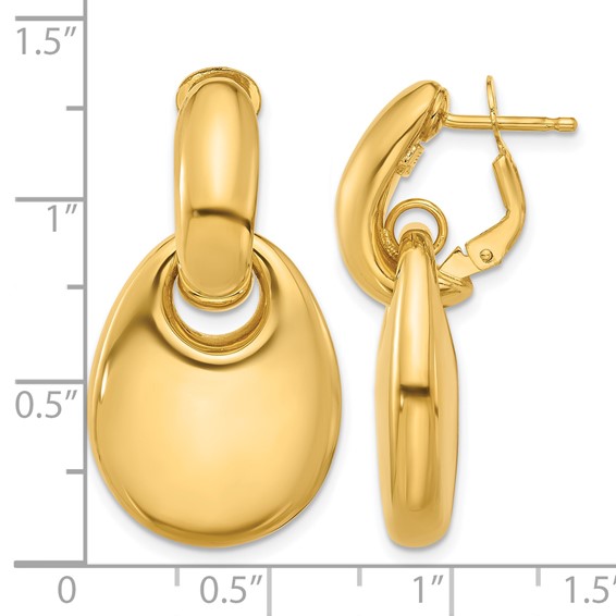 Herco 14K Polished Puffed Teardrop Omega Back Dangle Earrings