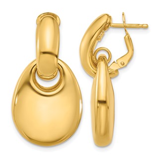 Herco 14K Polished Puffed Teardrop Omega Back Dangle Earrings