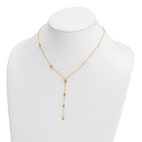 Herco 14K Polished Circle Disc Station Y-Drop 16 Inch with 2 Inch Extension Necklace