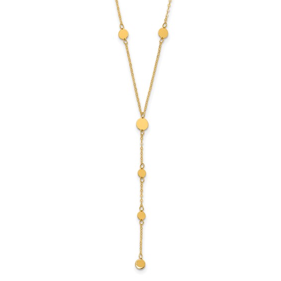 Herco 14K Polished Circle Disc Station Y-Drop 16 Inch with 2 Inch Extension Necklace