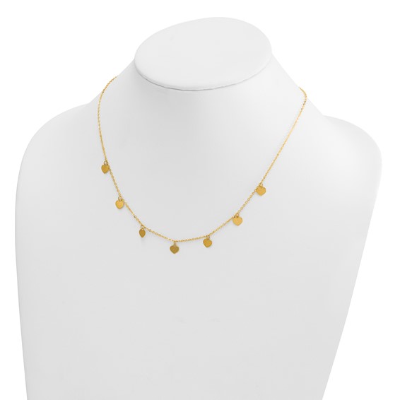 Herco 14K Polished Seven Station Dangle Heart Discs 16 Inch with 2 Inch Extension Necklace