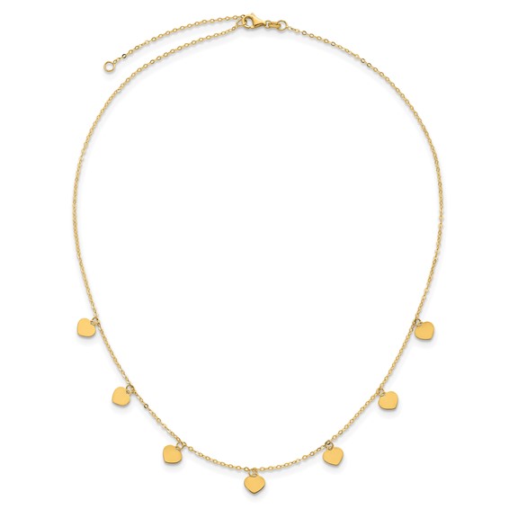 Herco 14K Polished Seven Station Dangle Heart Discs 16 Inch with 2 Inch Extension Necklace