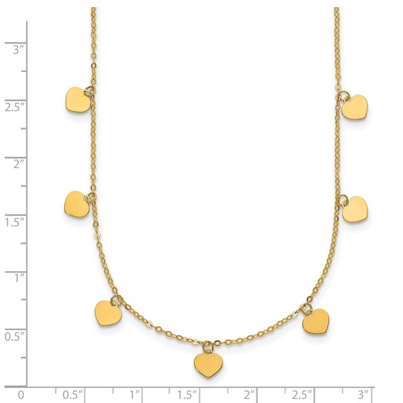 Herco 14K Polished Seven Station Dangle Heart Discs 16 Inch with 2 Inch Extension Necklace