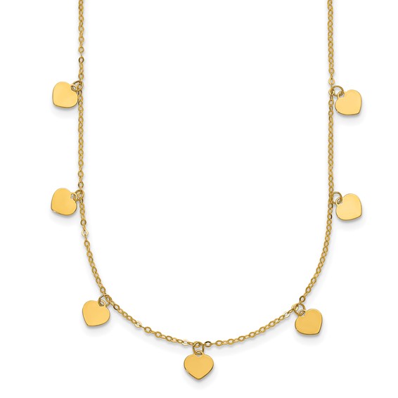 Herco 14K Polished Seven Station Dangle Heart Discs 16 Inch with 2 Inch Extension Necklace