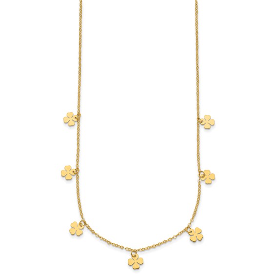 Herco 14K Polished Seven Station Dangle Four-Leaf Clovers 16 Inch with 2 Inch Extension Necklace