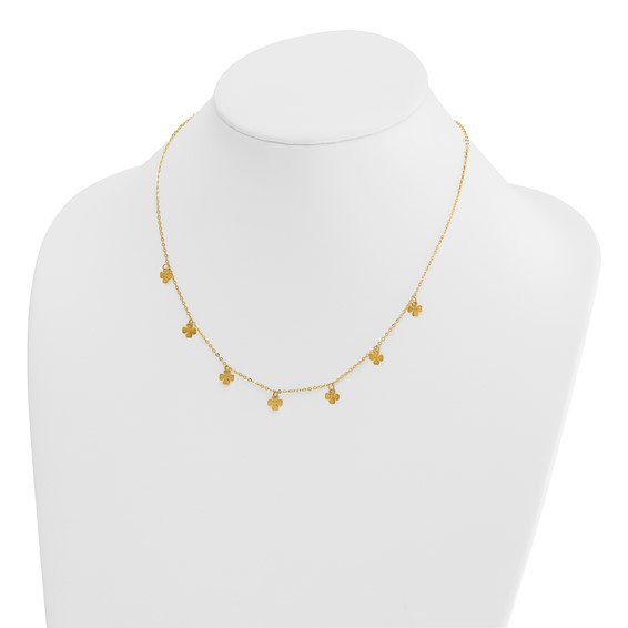 Herco 14K Polished Seven Station Dangle Four-Leaf Clovers 16 Inch with 2 Inch Extension Necklace