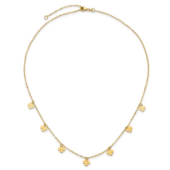 Herco 14K Polished Seven Station Dangle Four-Leaf Clovers 16 Inch with 2 Inch Extension Necklace