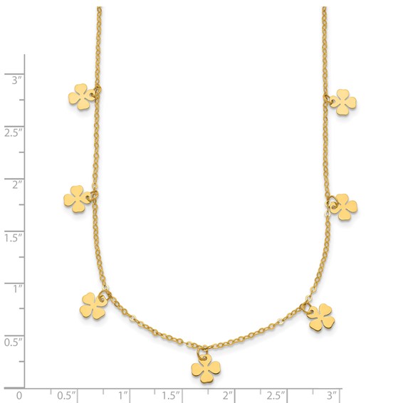 Herco 14K Polished Seven Station Dangle Four-Leaf Clovers 16 Inch with 2 Inch Extension Necklace