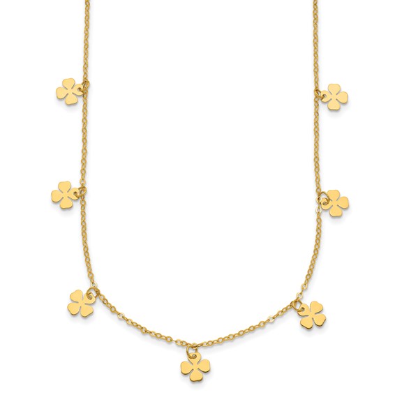 Herco 14K Polished Seven Station Dangle Four-Leaf Clovers 16 Inch with 2 Inch Extension Necklace