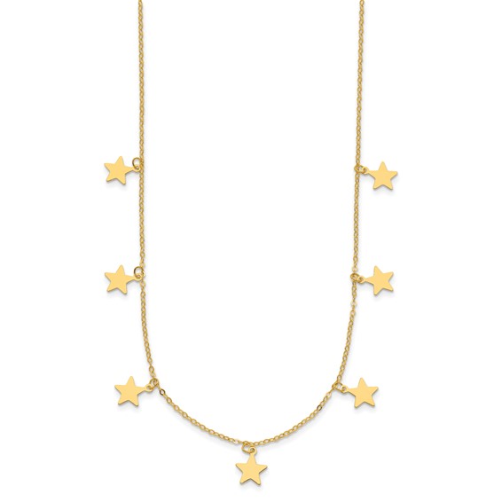 Herco 14K Polished Seven Station Dangle Stars 16 Inch with 2 Inch Extension Necklace
