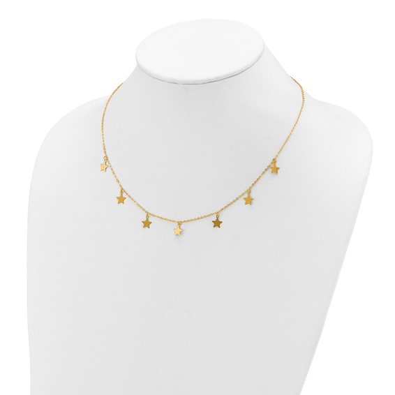 Herco 14K Polished Seven Station Dangle Stars 16 Inch with 2 Inch Extension Necklace
