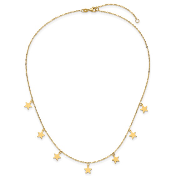 Herco 14K Polished Seven Station Dangle Stars 16 Inch with 2 Inch Extension Necklace