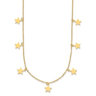 Herco 14K Polished Seven Station Dangle Stars 16 Inch with 2 Inch Extension Necklace