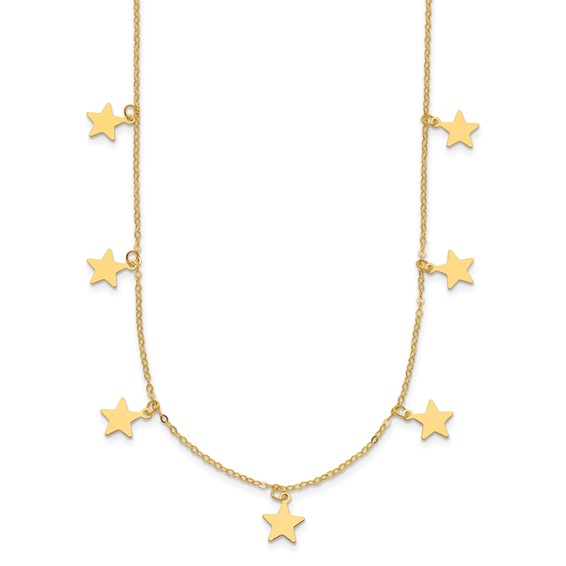 Herco 14K Polished Seven Station Dangle Stars 16 Inch with 2 Inch Extension Necklace