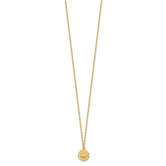 Herco 14K Polished and Textured Circle Disc with Eye on 16 Inch with 2 Inch Extension Necklace