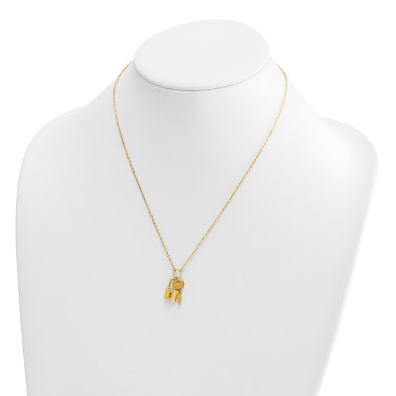 Herco 14K Polished and Textured Lock and Key 16 Inch with 2 Inch Extension Necklace
