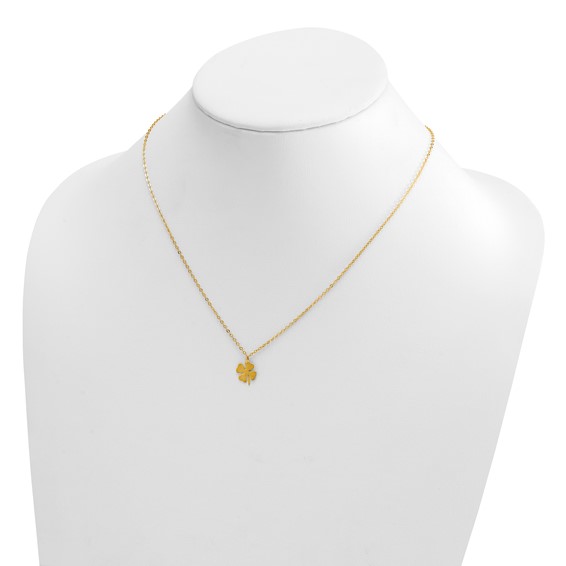 Herco 14K Polished Four-Leaf Clover 16 Inch with 2 Inch Extension Necklace