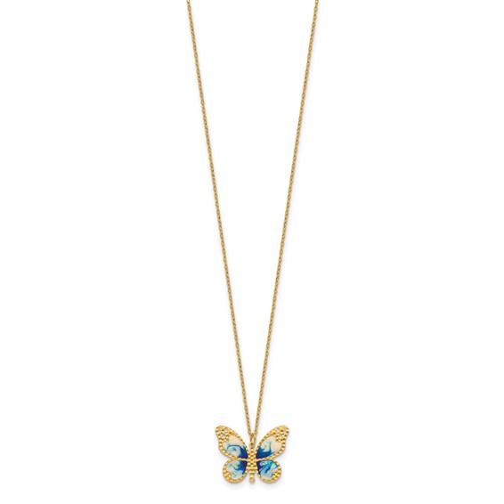 Herco 14K Polished Enameled Butterfly 16 Inch with 2 Inch Extension Necklace